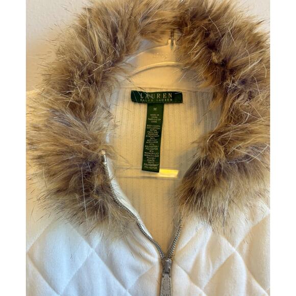 VTG RALPH LAUREN QUILTED FLEECE FUR Collar Hollywood Glam Corporate Ivory RARE M - Picture 10 of 16